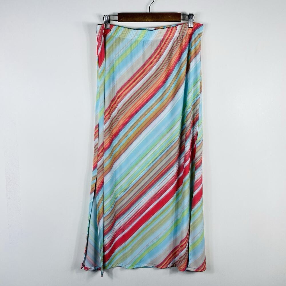 Chico's Size Large 12 2 Striped Martha Pull On Long Maxi Skirt With Side Slits
